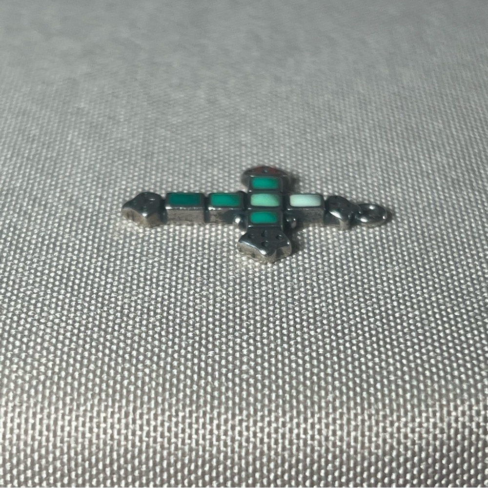 James Avery Retired Green Stone Mosaic Tile Enamel 925 Sterling Silver Cross - Picture 9 of 12